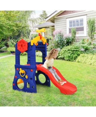 Toddler 6-in-1 Freestanding Slide w/ Basketball Hoop Play Climber Slide Set