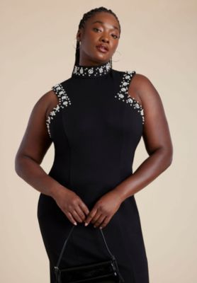 Women's Plus Size Embellished Sleeveless Knit Dress