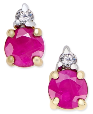 image of Ruby (5/8 ct. t.w.) and Diamond Accent Stud Earrings in 14k Gold with 14k White Gold Accents