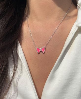 Mini Butterfly Necklace with Lab-Grown Opal in Sterling