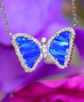 Mini Butterfly Necklace with Lab-Grown Opal in Sterling Silver