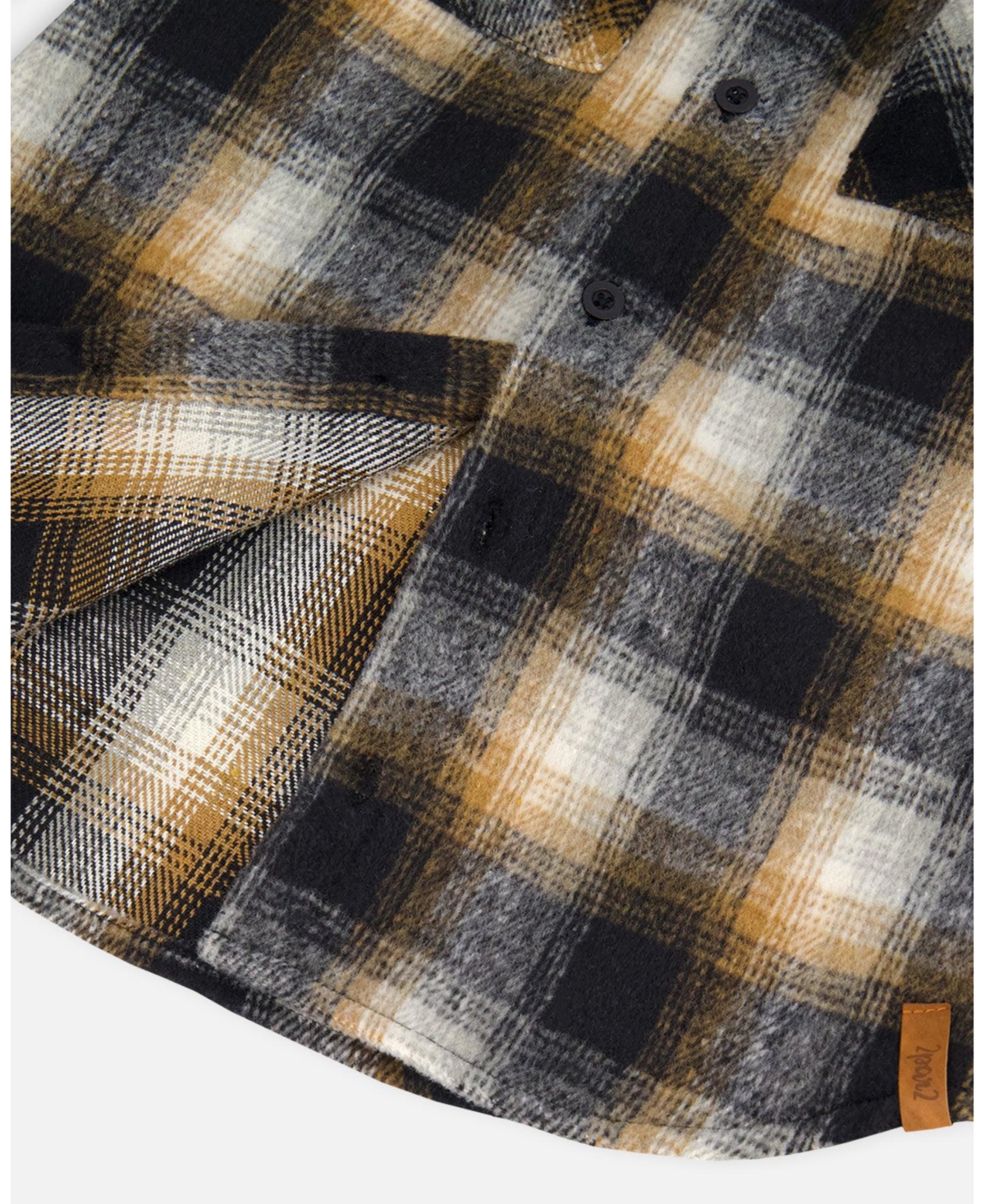 Deux par Boy Hooded Polar Fleece Overshirt with Hood Black and Brown Plaid