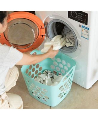 Flexible Plastic Carry Laundry Basket Holder Square Storage Hamper with Side Handles, Purple Set of 3