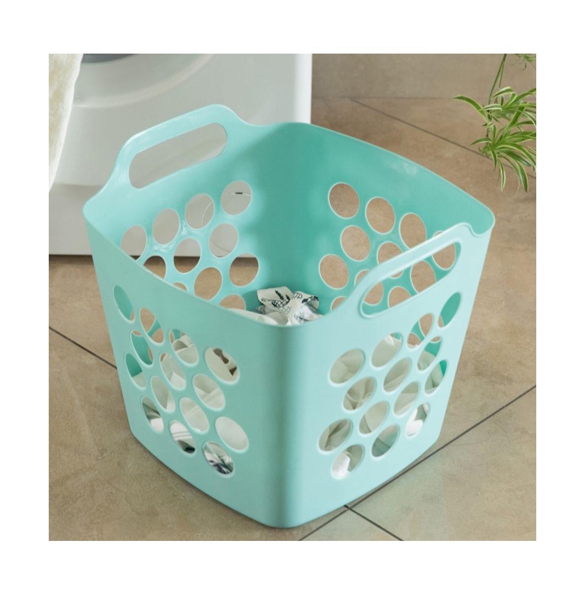 Basicwise Flexible Plastic Carry Laundry Basket Holder Square Storage Hamper with Side Handles