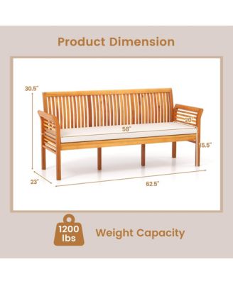 62.5'' Outdoor Garden Bench w/ High Backrest Curved Armrests & Seat Cushion Patio