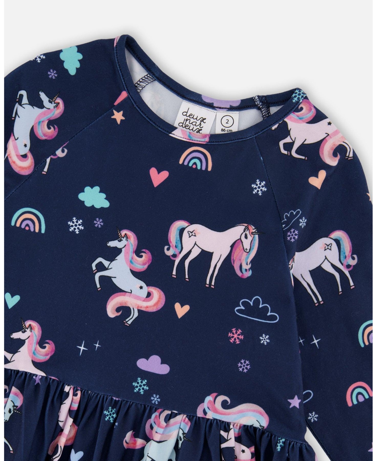 Deux par Girl Jersey Dress with Pockets Navy Unicorn Print