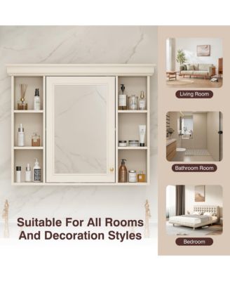 35" x 28" Wall Mounted Medicine Cabinet with Mirror Door and 6 Open Shelves, Modern Storage Unit