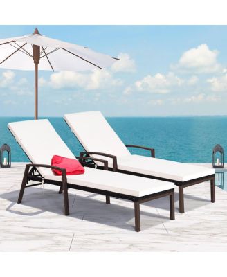 Set of 2 Patio Rattan Chaise Lounge Chair Outdoor Reclining Chaise Sun Lounger