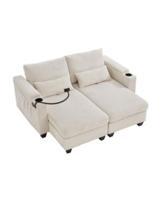 1 Pc Corduroy Upholstered, USB Ports Convertible Chairs Sleeper Sofa
