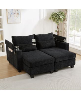 1 Pc Corduroy Upholstered, USB Ports Convertible Chairs Sleeper Sofa