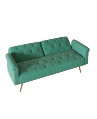 Green Velvet Sofa Bed with Nailhead Trim & Pillow