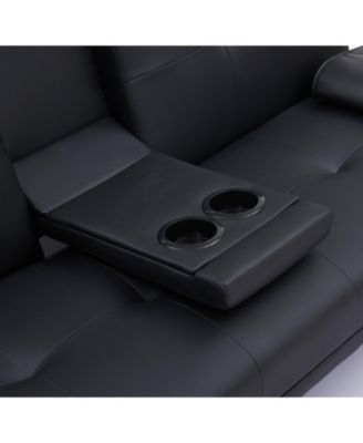 Black Leather Double Folding Sofa Bed & Table