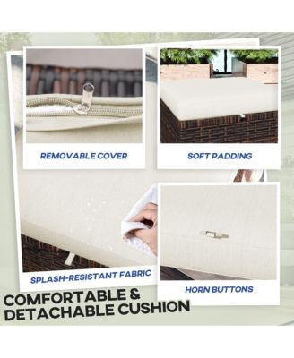 Wicker Outdoor Ottoman Footstool Set of 2 with Cushions,