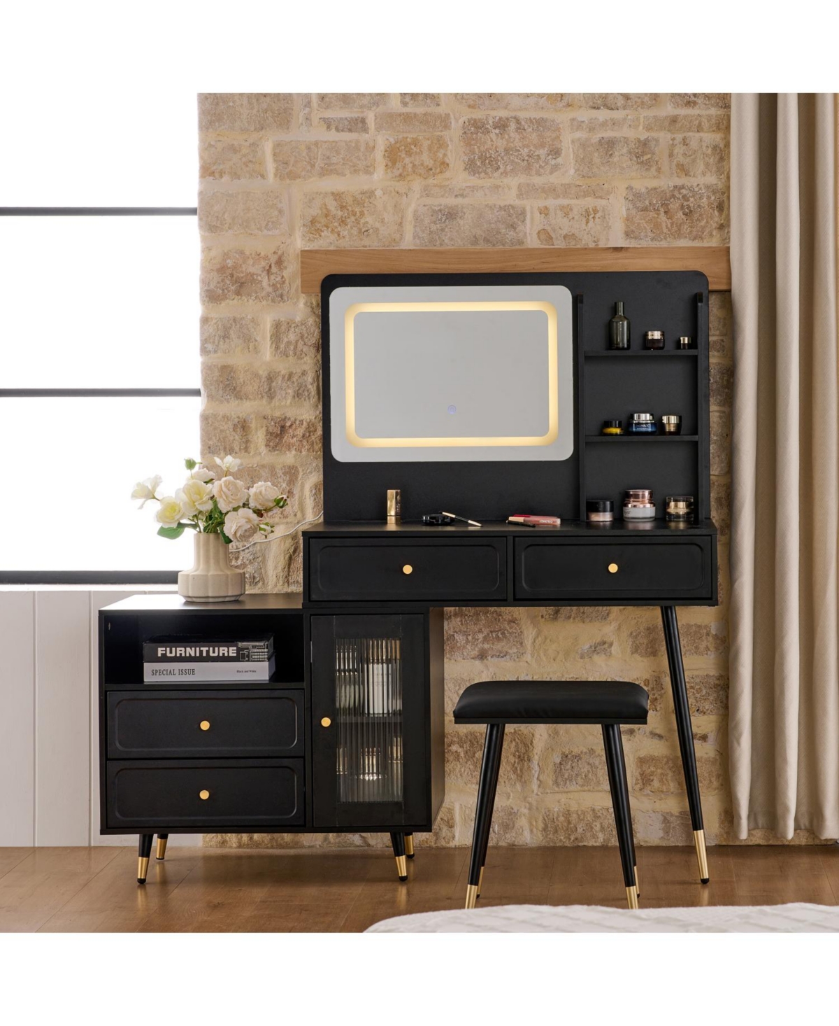 Streamdale Furniture Makeup Vanity Desk with Mirror & Lights, Drawers Cabinet