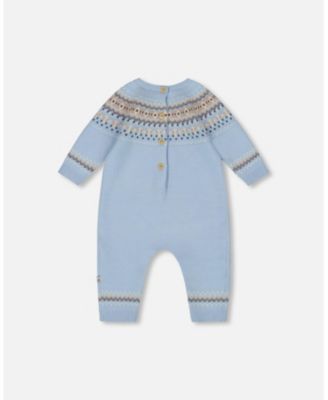 Baby Boy Knitted Jacquard Romper Light Blue - Baby