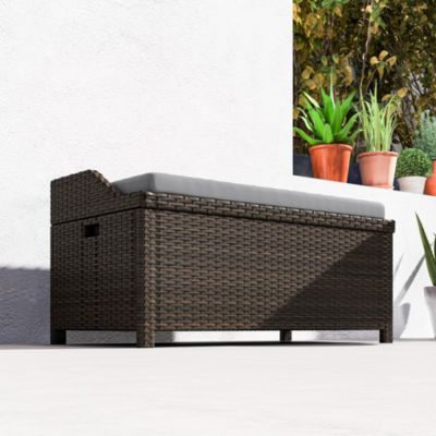Wicker Storage Bench Deck Box with Comfortable Cushion,