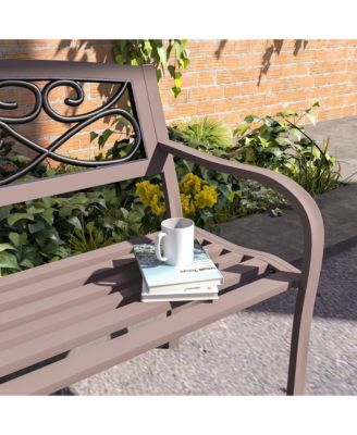 Outdoor Bench, Steel Garden Bench with Floral Backrest,