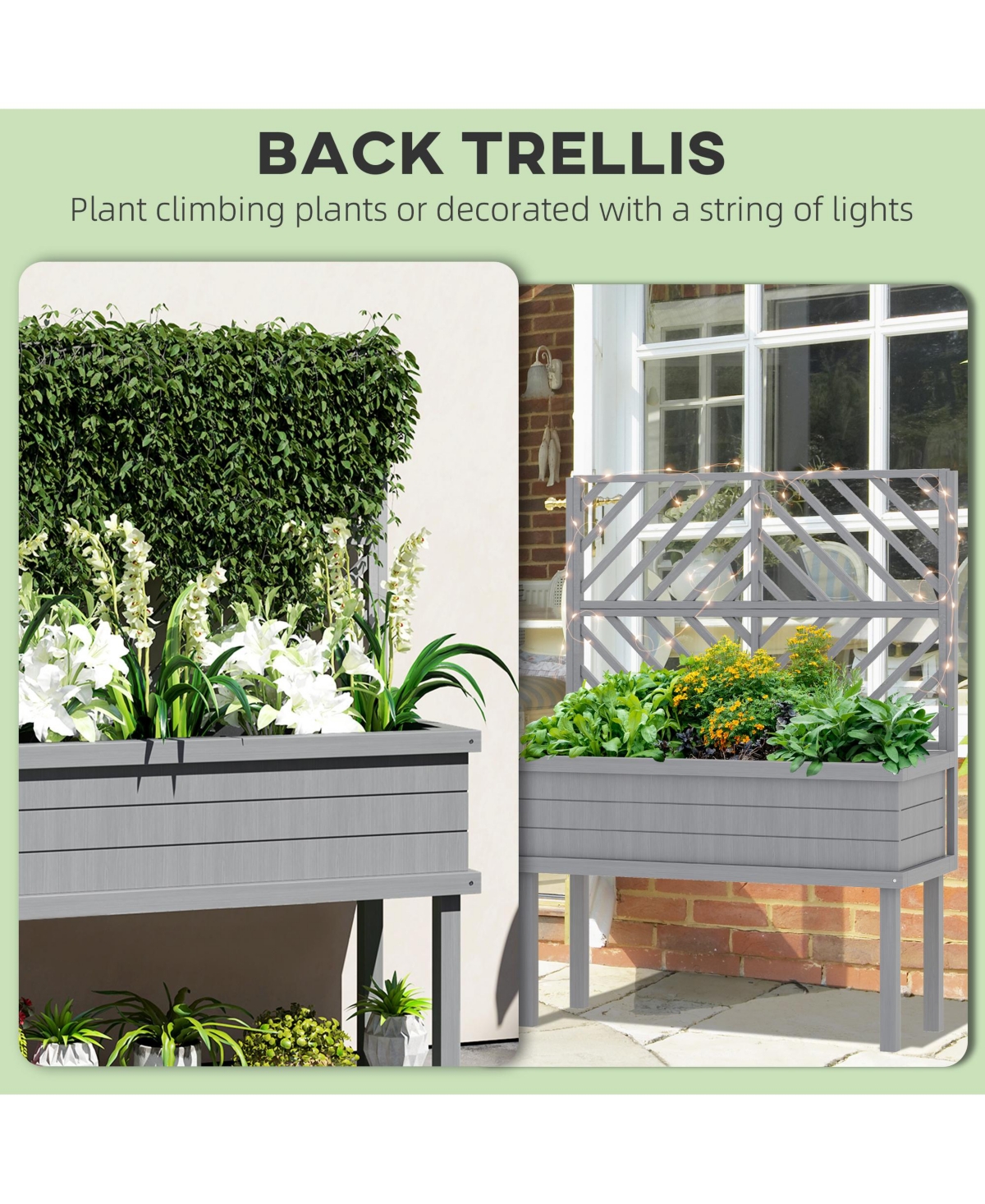 Outsunny Raised Garden Bed with Trellis for Climbing Plants,