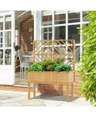 Raised Garden Bed with Trellis for Climbing Plants, Natural 41.25" W x 17.75" D x 55" H