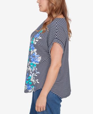 Plus Size Floral Stripe Jersey Top