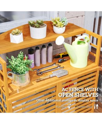 Wood Air Conditioner Fence Privacy Screen Potting Table w/ Shelves