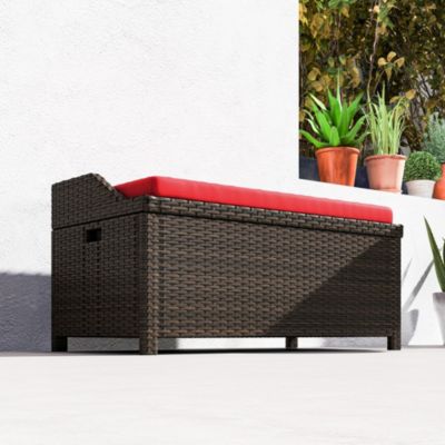 Wicker Storage Bench Deck Box with Comfortable Cushion,