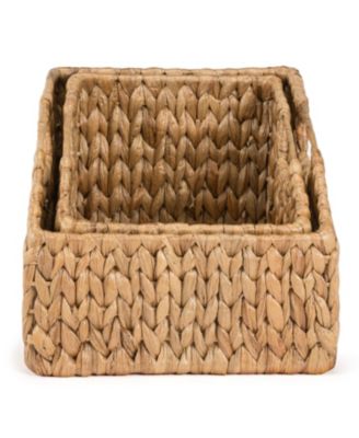 Happimess Havanah Southwestern Hand-Woven Hyacinth Slanted Pantry Baskets with Handles (Set of 2