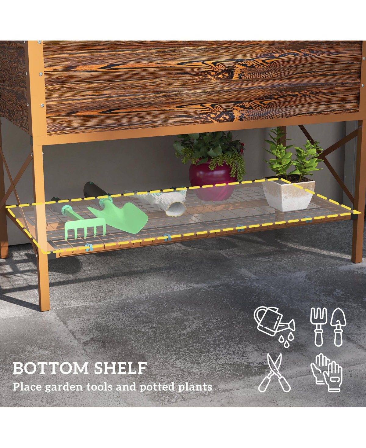 Outsunny Galvanized Raised Garden Bed w/Legs and Storage Shelf, Dark