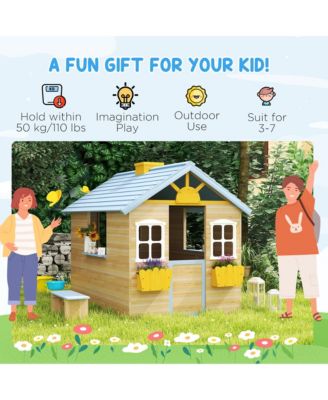 44.5" Wooden Playhouse for Kids Outdoor Garden Pretend Play Games