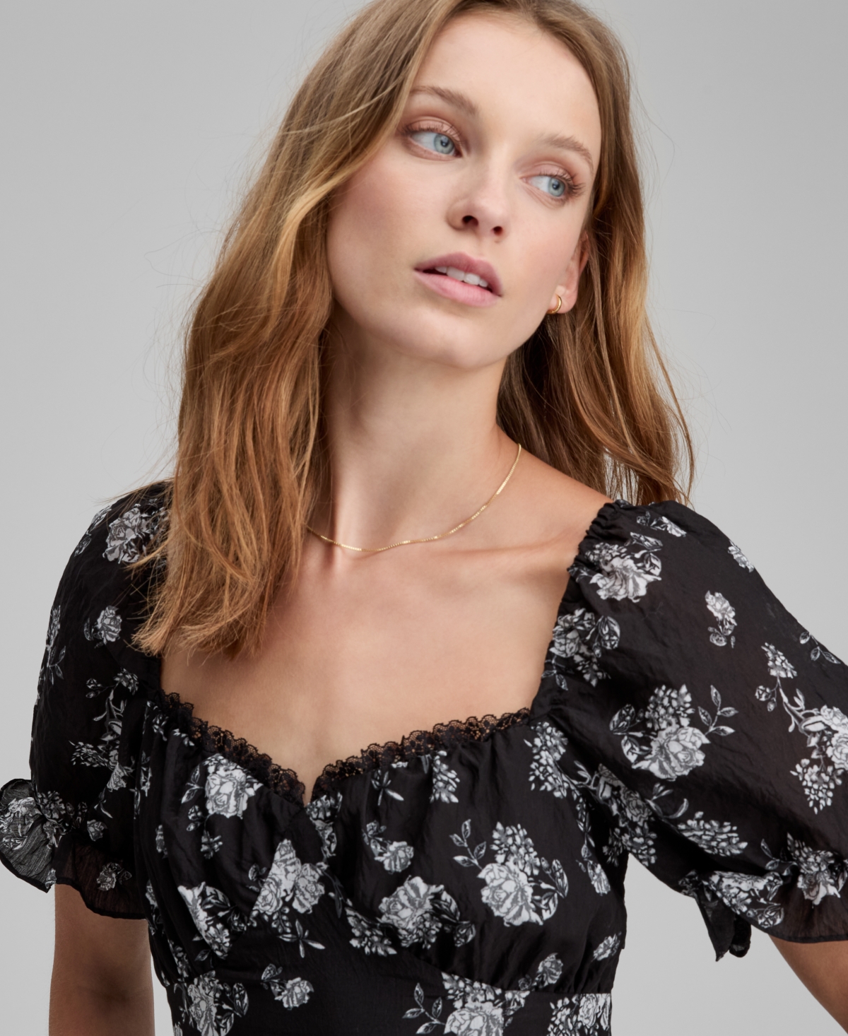 And Now This Petite Lace Trim Babydoll Dress In Black