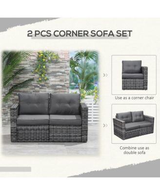 2-Piece Outdoor PE Rat Patio Corner Sofa Loveseat,