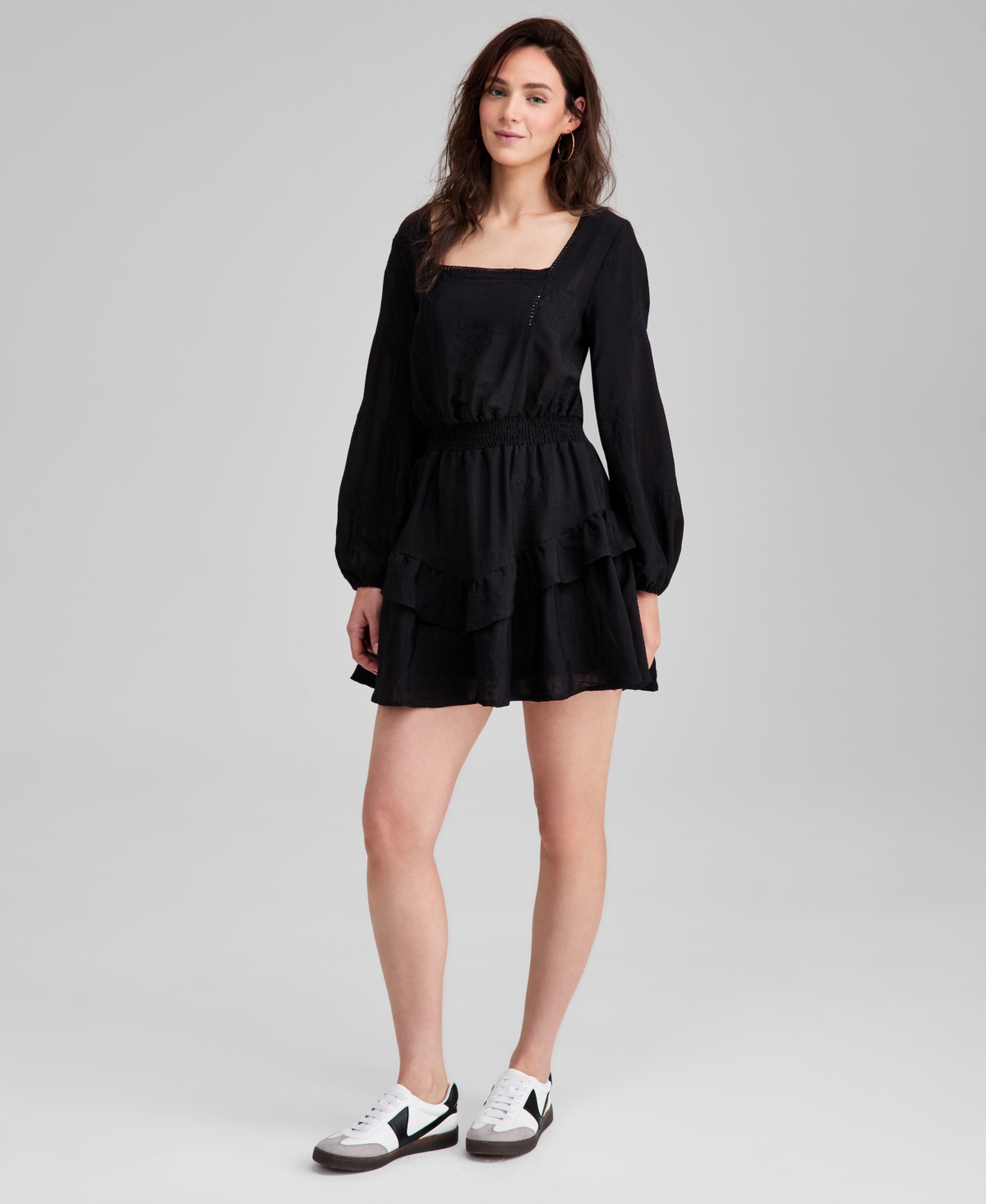 And Now This Women's Embroidered Blouson-sleeve Fit & Flare Dress, Macy's Exclusive In Black