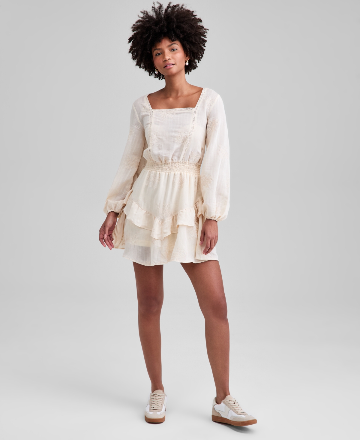 And Now This Women's Embroidered Blouson-sleeve Fit & Flare Dress, Macy's Exclusive In Brown