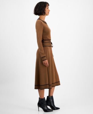 Women's Wide-Rib Belted Sweater Dress