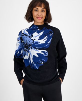 T Tahari - Women's Floral Funnel-Neck Long-Sleeve Sweater