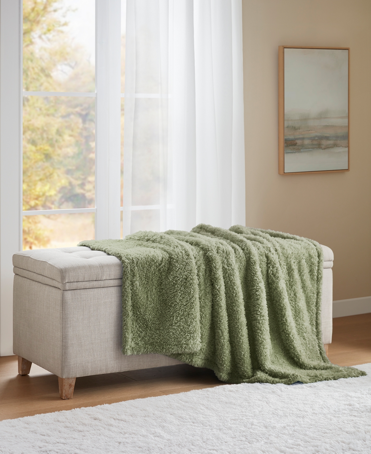 Premier Comfort Cozy Fluffy Throw Blanket, 50" X 60" In Green