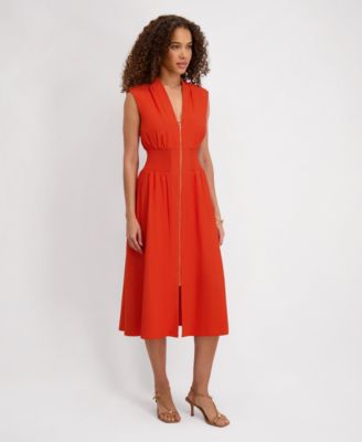 Women's Sleeveless V-Neck Zip-Front Maxi Dress