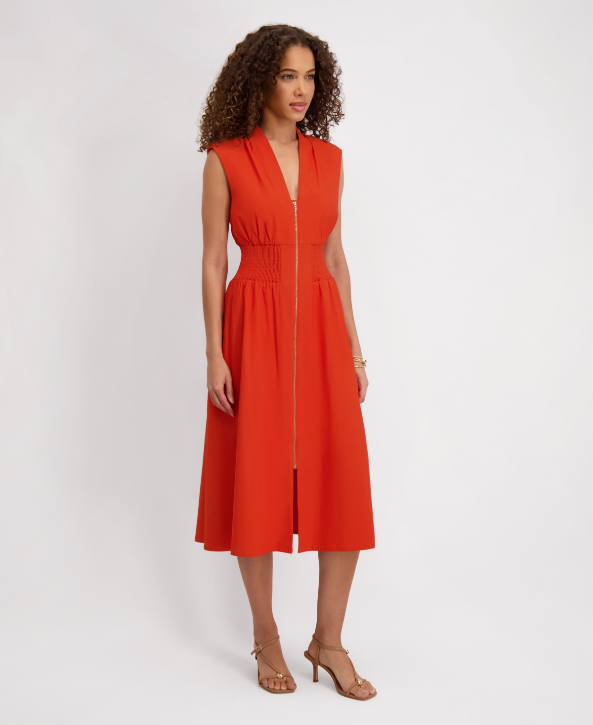 Kensie Women's Sleeveless V-neck Zip-front Maxi Dress In Red