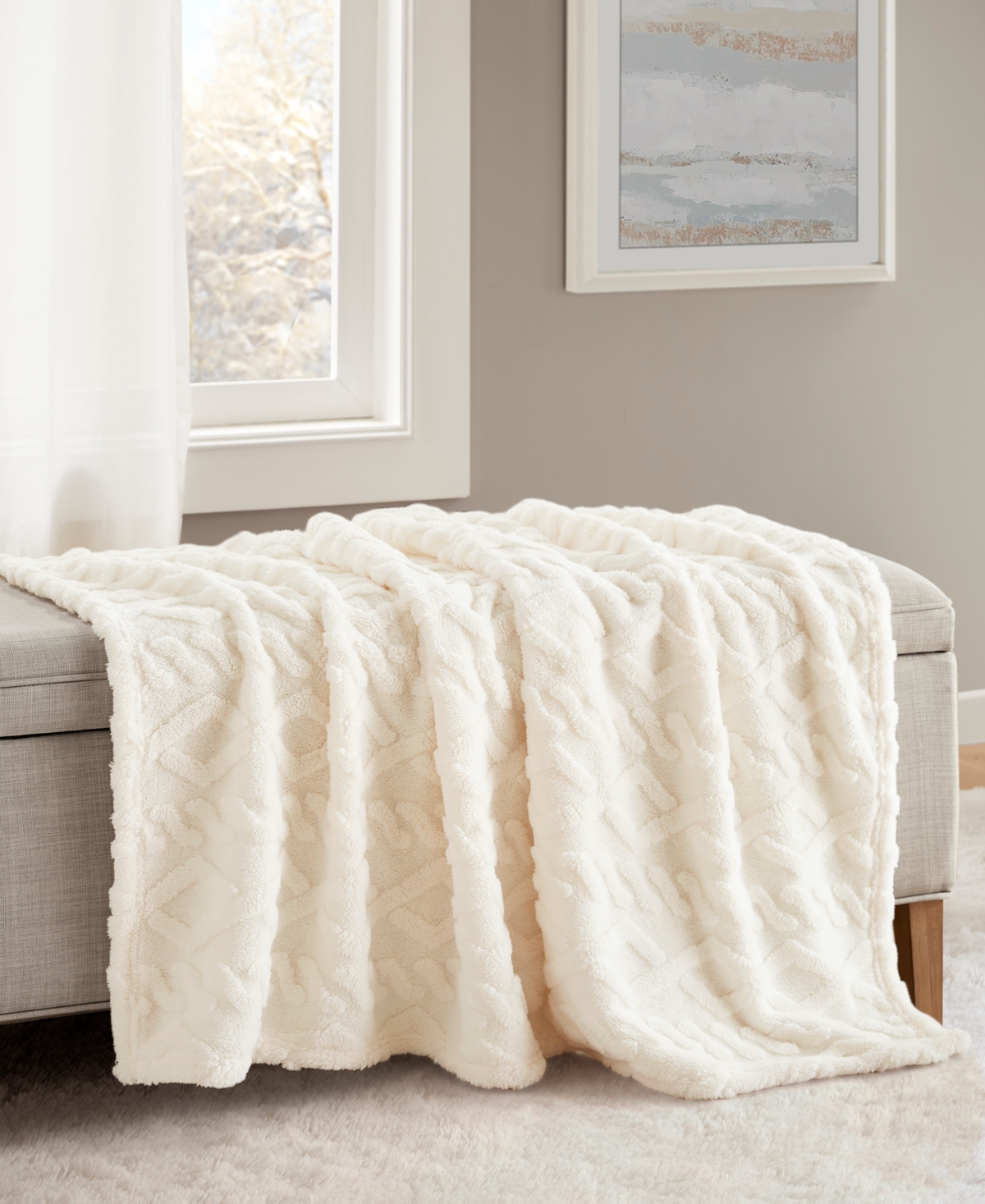Premier Comfort Cozy Cable Throw Blanket, 50" X 60" In Neutral