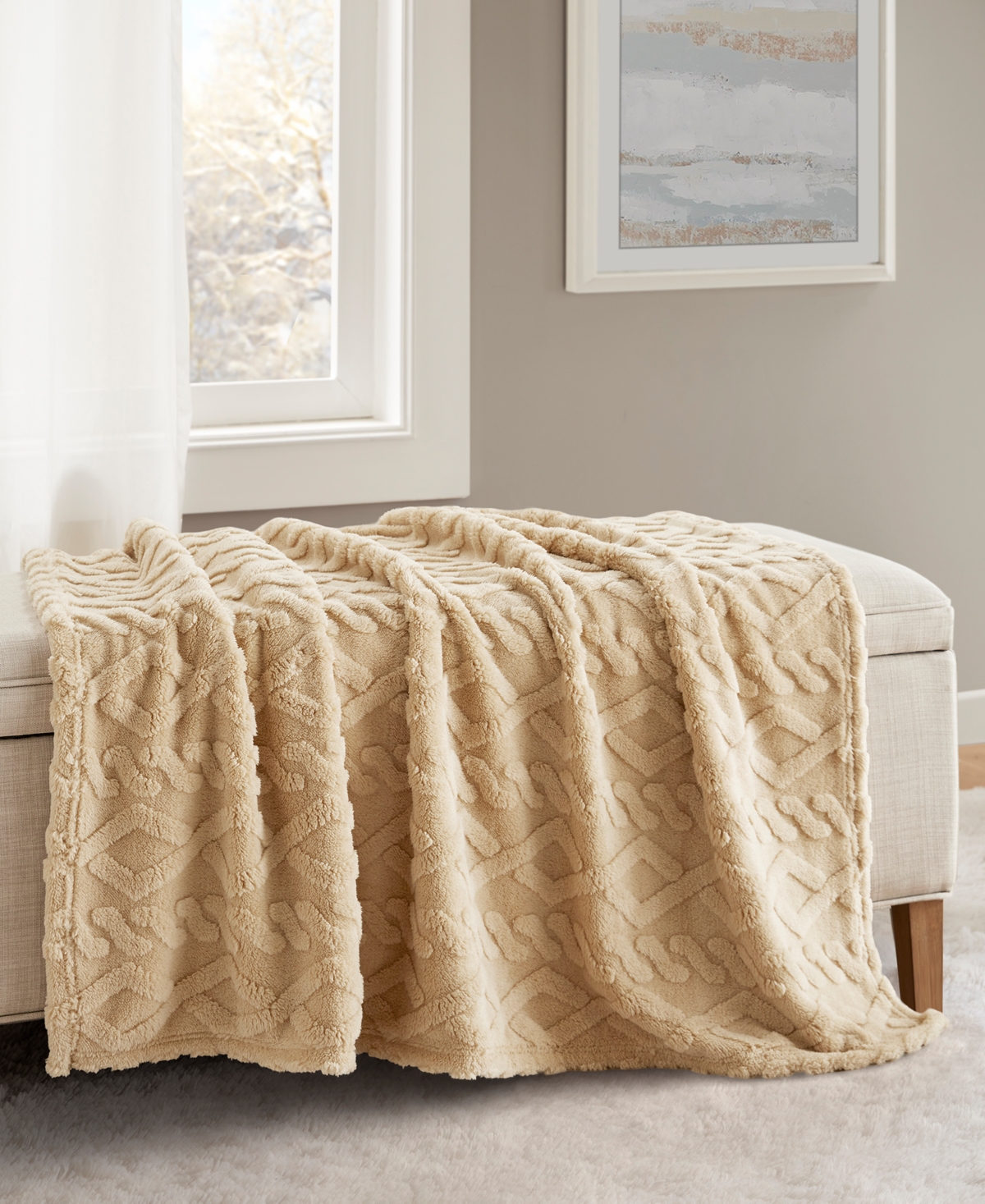 Premier Comfort Cozy Cable Throw Blanket, 50" X 60" In Neutral