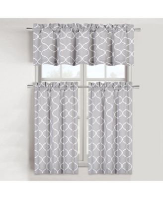 Shabby Lattice Cotton Blend Kitchen Curtain Tier & Valance Set - 56 in. W x 36 in. L, Yellow