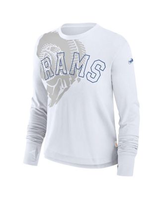Women's White Los Angeles Rams Layered Logo Cropped Long Sleeve Fashion T-Shirt