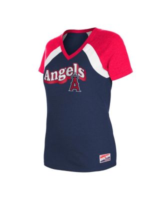 Women's Navy Los Angeles Angels Heathered Raglan V-Neck T-Shirt