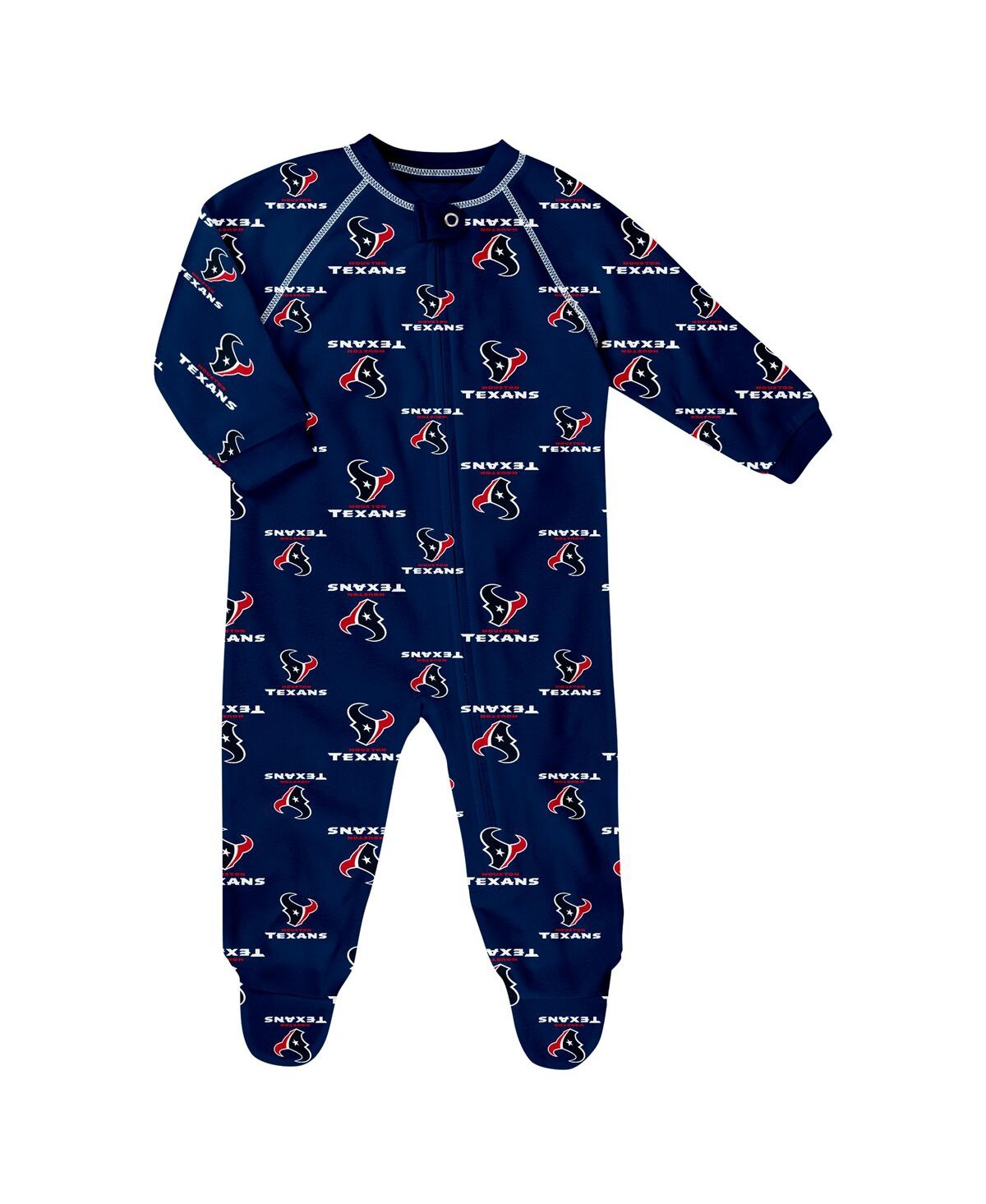 Outerstuff Baby Boys And Girls Navy Houston Texans Allover Print Raglan Full-zip Sleeper In Blue