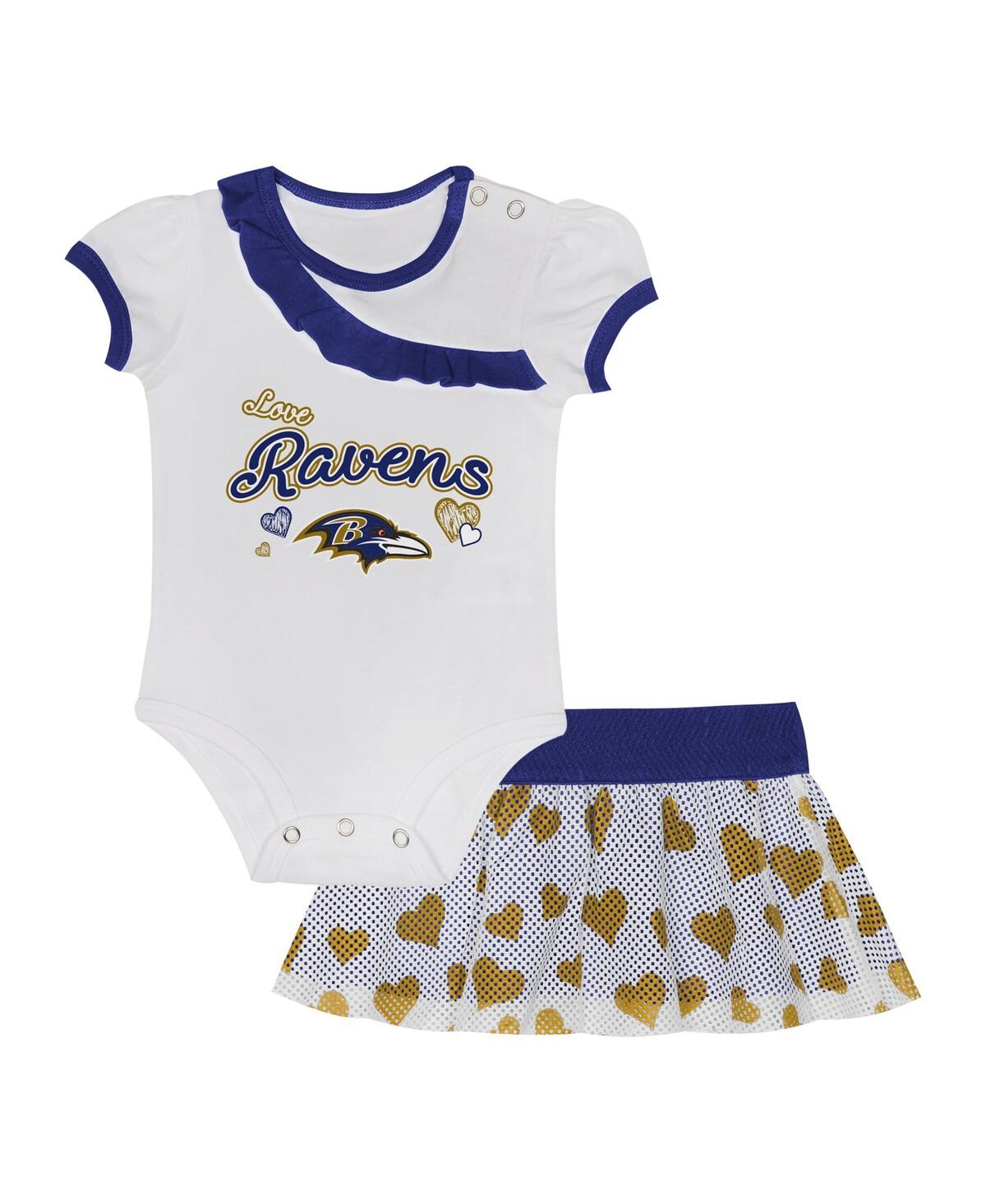 Outerstuff Baby Boys And Girls 2-piece Baltimore Ravens Love My Team Bodysuit And Skirt Set In White