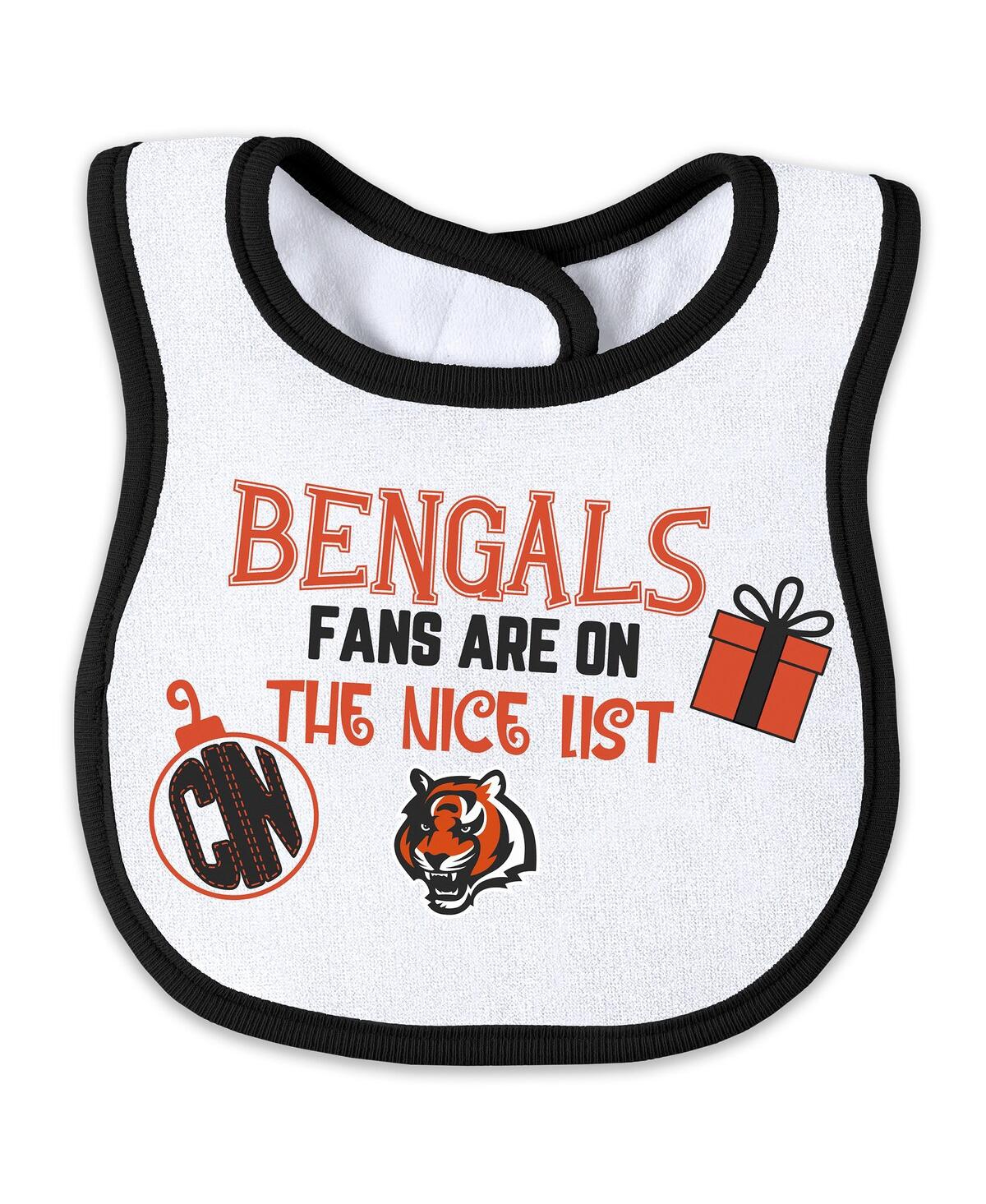 Wear By Erin Andrews Baby Boys And Girls Cincinnati Bengals Allover Print Full-zip Sleeper With Bib Set In White