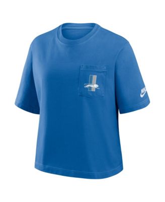 Women's Blue Detroit Lions Rewind Pocket Boxy T-Shirt