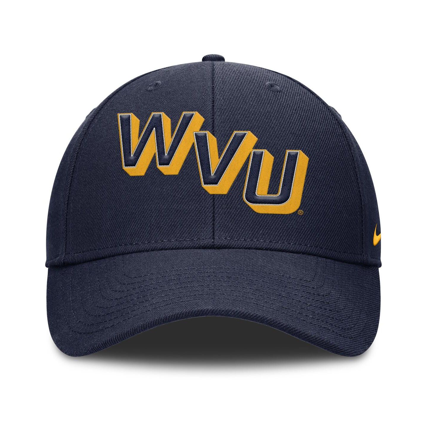 Мужская кепка Nike Navy West Virginia Mountaineers Slanted Primetime Rise Performance Adjustable Hat — фото 2