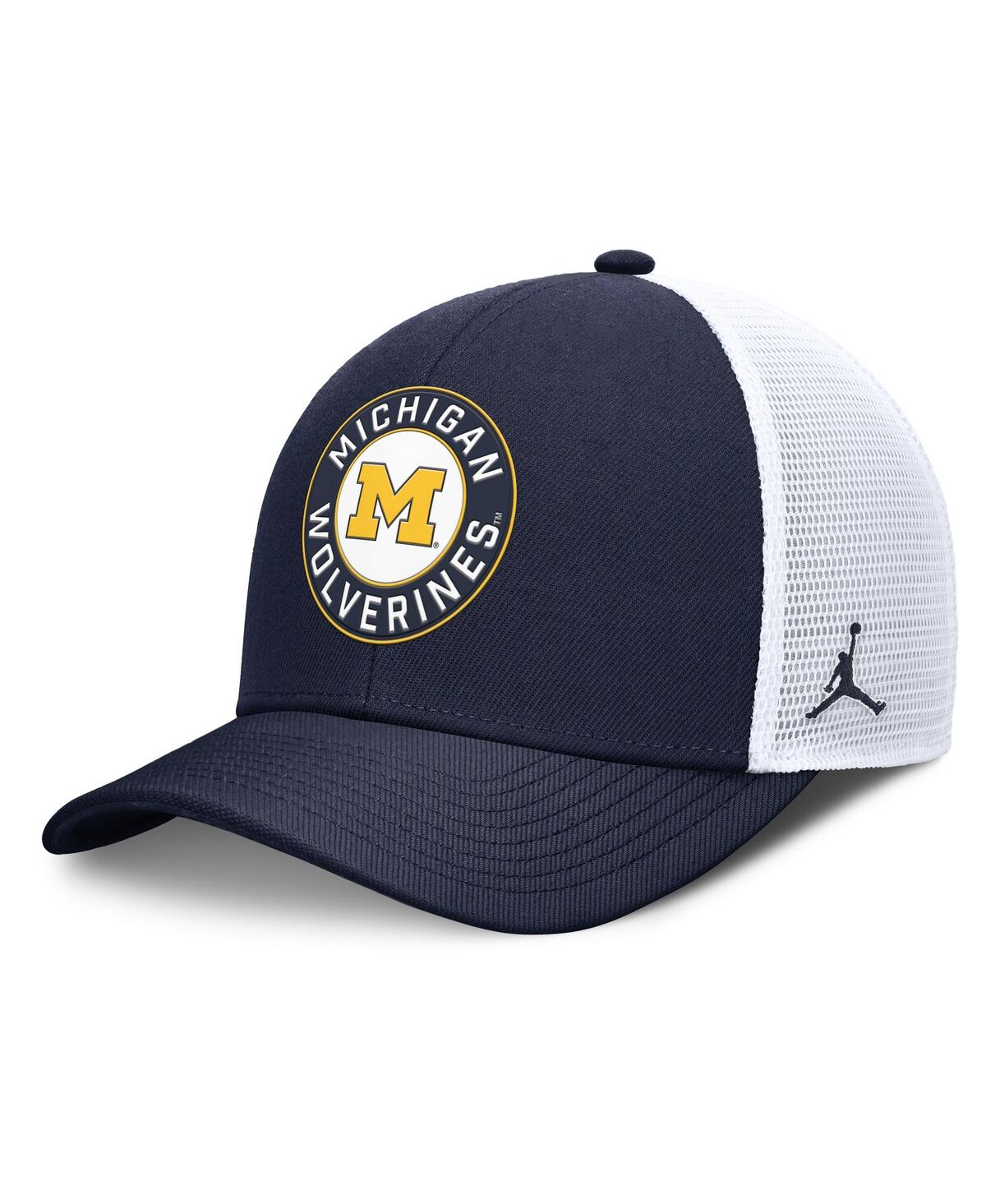 Men's Navy/White Michigan Wolverines Rise Primetime Performance Trucker Adjustable Hat - Navy, White