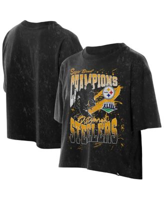 New Era - Women's Black Pittsburgh Steelers Cropped Boxy Sport Classics Mineral Wash T-Shirt